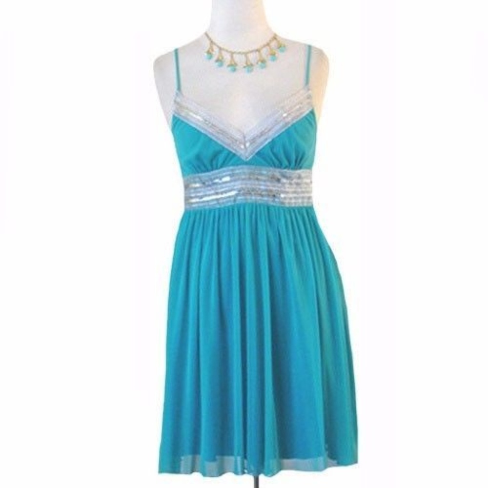 Mini Dress  Sheer Metallic Trim Sequin Teeze Me $89